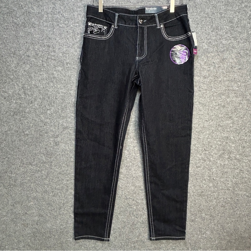 Faded Glory Bling Women’s 12A Indigo Skinny Mid-Rise Jeans Ornate Pockets New